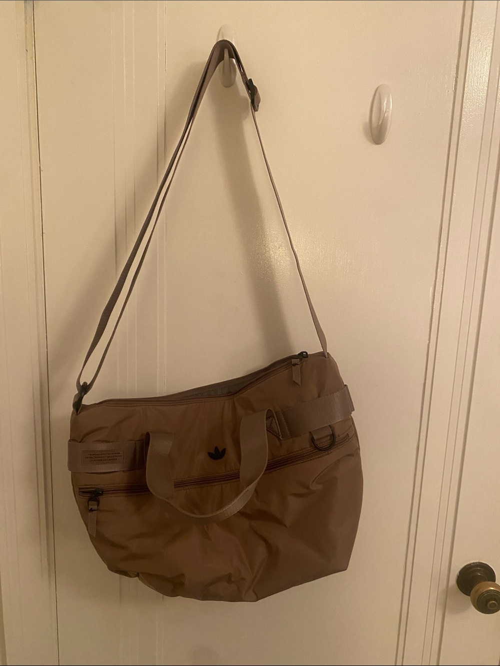 Adidas - Brown Nylon Messenger Tote with Front Zip Pocket